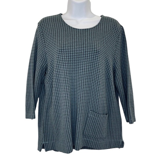 J. JILL women's large ponte knit 3/4 sleeve houndstooth top w/ pocket - Picture 1 of 9